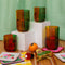 set of two low ball glass set with four colors sections: pink, green, orange and red with high glass set, and various colorful kitchen items