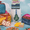 set of 2 luggage tags: green air freshener tree with white 'on the road again! pleasantville USA and red and white double dice surrounded by other travel items