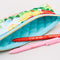 teal interior of colorful oil paint floral quilted pencil pouch