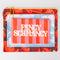 Set of three carryall pouches: pink and red striped 'FANCY SCHMANCY', realistic cloud print, and realistic cherry print