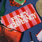 three carryall pouches: pink and red striped 'FANCY SCHMANCY', realistic cloud print, and realistic cherry print
