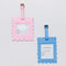 clear back of two colorful floral themed postage stamp luggage tag set