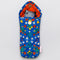 opened blue quilted sunglasses case with colorful folk print