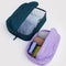 set of packing cubes: medium lavender and large navy filled with clothing
