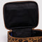 up close of leopard print small cosmetic bag