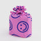 packaged set of three smiley print standard baggu: yellow with hot pink smiley, dark purple with light blue smiley, and pink with cobalt smiley
