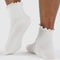back view of model wearing white lettuce trim socks