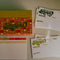 retro 70's print recipe box with gold foil 'RECIPES' across the front and included recipe cards and dividers
