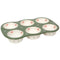 stoneware muffin pan with sage trim and dainty red and sage print