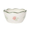 side view of set of 4 burgundy and sage dainty floral nesting bowls