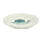 side view of cream plate with teal snail that says 'future escargot'