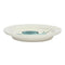side view of cream plate with teal snail that says 'future escargot'