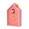 pink and orange vertical stripe house shaped alarm clock with white cuckoo