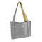 blue and white gingham tote bag with yellow printed interior