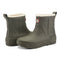 green short rubber rain boots with cream insulated interiors