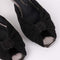 up close of black plissee kitten heels
