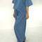 model wearing cornflower cotton wide leg pants with side inlets