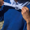model wearing light blue bandana