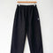 hanging black pants with workmen patches down the front and inner drawstring