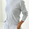 model wearing icy grey pointelle long sleeve tee