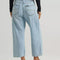 back view of model wearing medium wash loose crop button fly jeans