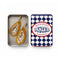 yellow orange oyster shaped dangle earrings with pearls in the center and matching tin holder