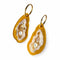 yellow orange oyster shaped dangle earrings with pearls in the center