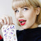 model holding white makeup eraser with mickey and friends faces