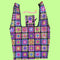 pink, blue, blue and yellow granny square printed shopping bag