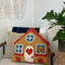 yellow house shaped throw pillow