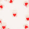 up close of set of 8 cream sewing labels with a red heart in the center
