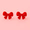 dainty red flocked bow earrings
