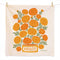 tea towel with marigolds print and says marigold across the bottom