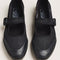 top view of black mesh mary jane flat