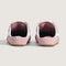 back view of pink suede mules with white iconic vans stripe
