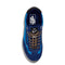 top view of two tone blue mesh super low pro sneaker with bungee looking laces