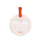 cream back view of colorful city name round getaway luggage tag with clear pvc and 'this bag belongs to' label