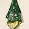 hanging green terry cloth towel with cute bunny and daisy print