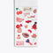 interior page of sticker book showing pink and red stickers