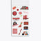 interior page of sticker book showing red stickers