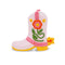 pink cowboy boot vase with yellow and floral accents