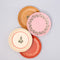 Set of 4 melamine dessert plates shaped like paper plates, garden-inspired with tomatoes, strawberries, and flowers, 7.5-inch diameter.
