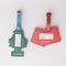 clear window back of set of 2 luggage tags: green air freshener tree with white 'on the road again! pleasantville USA and red and white double dice