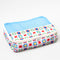 white packing cube with colorful quilted print and blue pocket