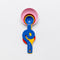 stacked set of 4 stainless steel measuring spoons in pink, red, yellow and blue with squiggle handle
