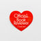 red heart shaped sticker that says 'official book reviewer...i love em!'