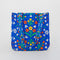 blue quilted tote with colorful folk print