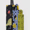 flattened set of three 3D zip set pouches: chartreuse paisley, periwinkle golden pears, and black with winter gourd