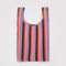 lavender, orange and black vertical stripe pleated baggu