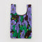 maroon pleated bag with purple floral print